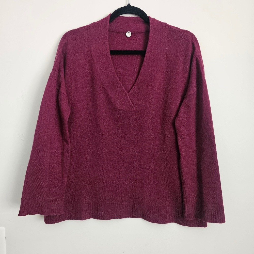 Margaret OLeary Cashmere Sweater V Neck Long Sleeve Oversized XS Burgundy Soft